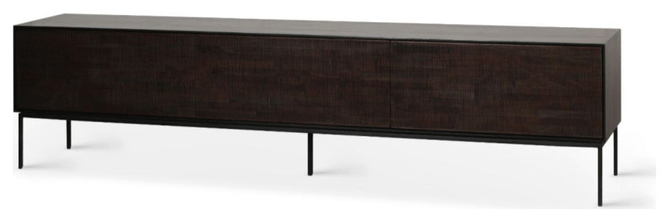 Dark Teak TV Cupboard | OROA Grooves, 96"w X 18"d X 21"h