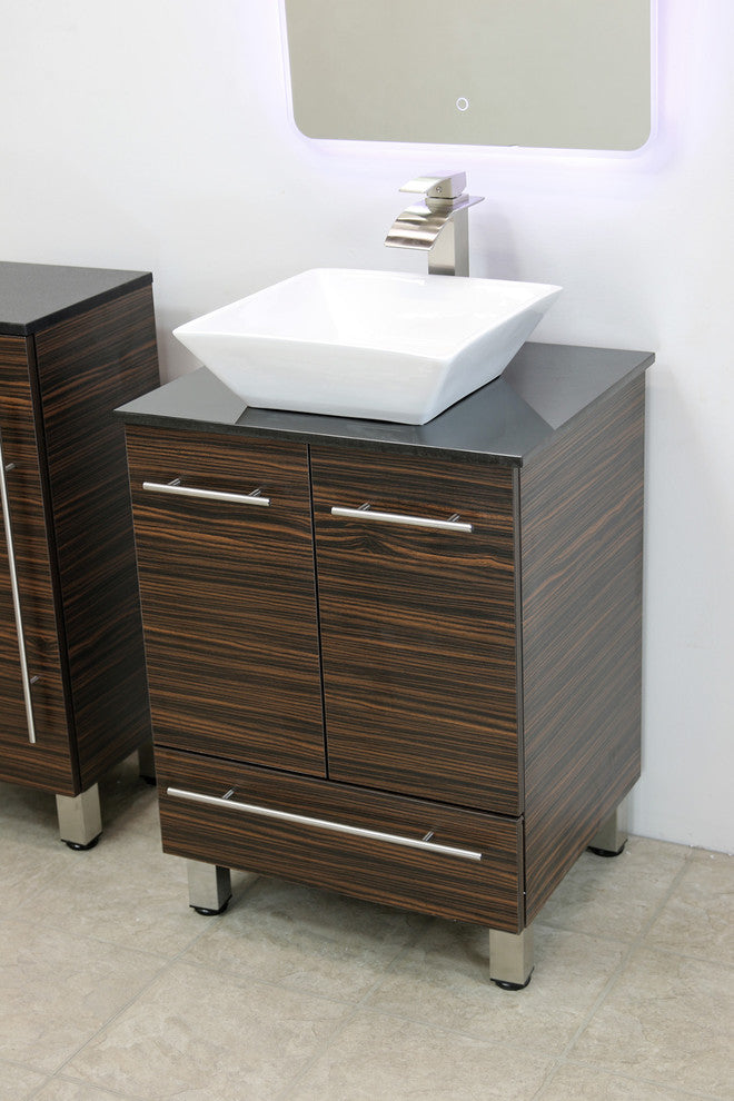 Windbay 24" Freestanding Vanity, Ebony, Black Stone Countertop