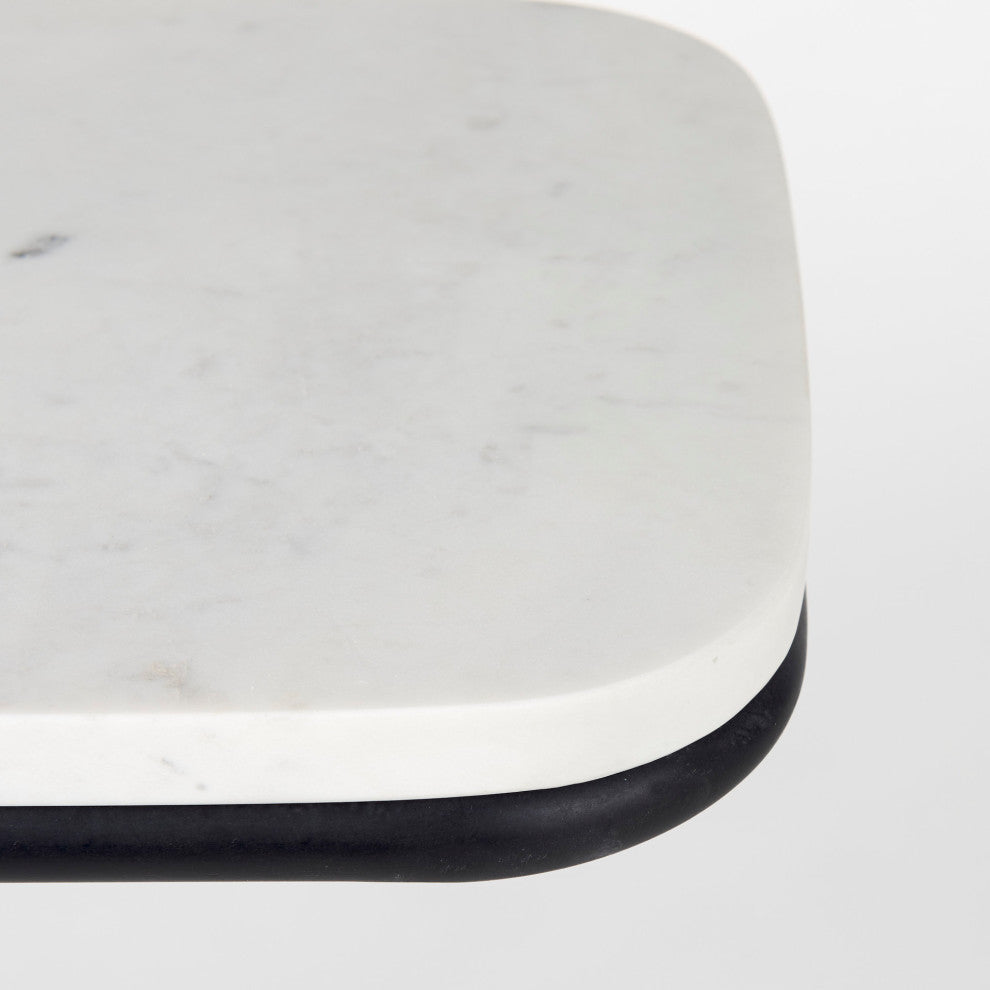 Kyra 12Lx20Wx23H White Marble Top With Black Iron Frame C-Shaped Side Table