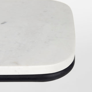 Kyra 12Lx20Wx23H White Marble Top With Black Iron Frame C-Shaped Side Table
