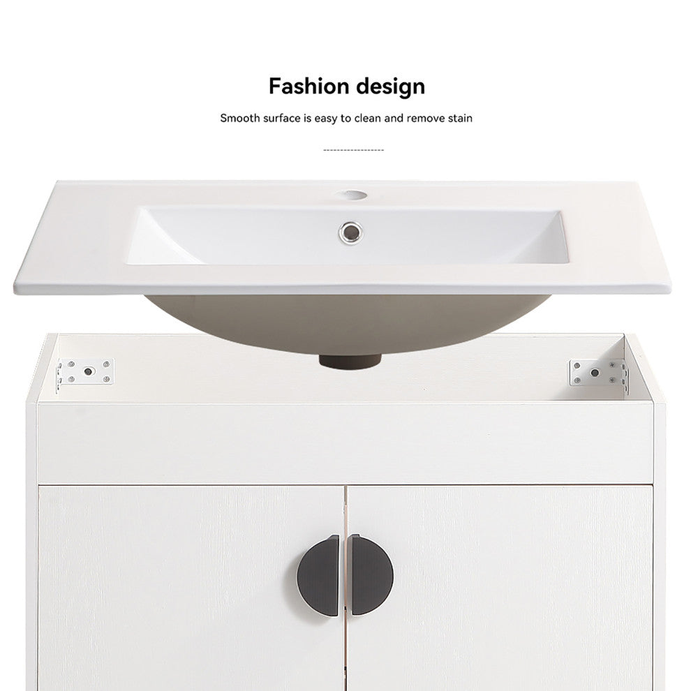 Plywood Freestanding Bath Vanity Set, Integrated Ceramic Sink, White, 24" X 18"