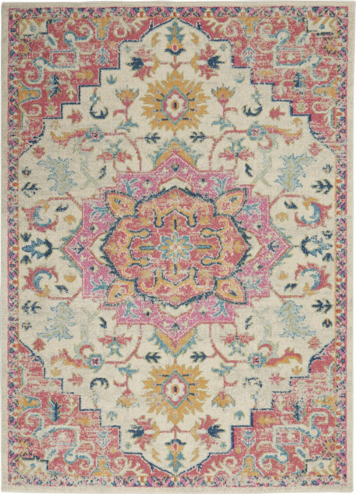 7" x 10" Ivory and Pink Medallion Area Rug
