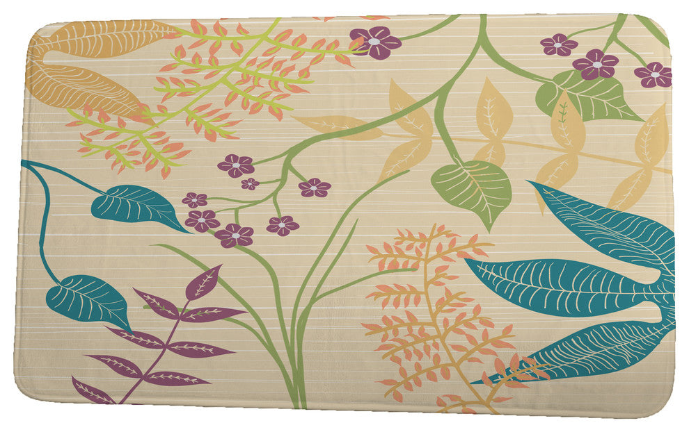 Botanical Blooms Botanical Floral Print Bath Mat, Gold, 21"x34"