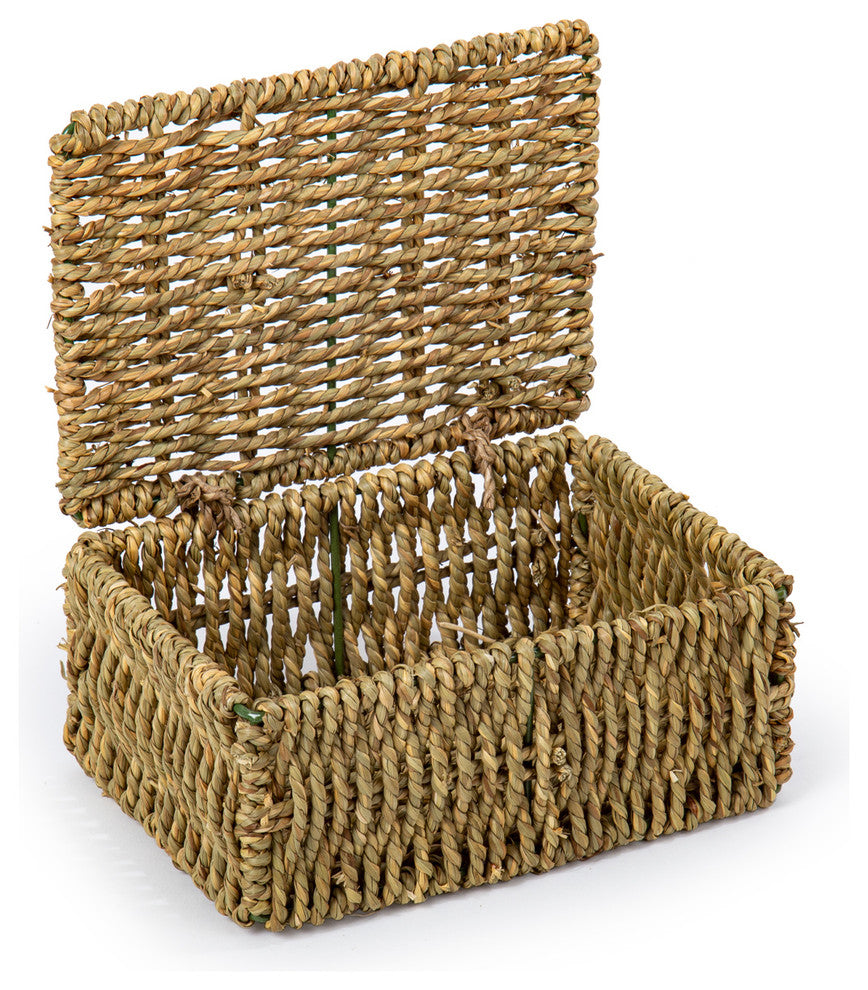 Natural Rustic Seagrass Storage Boxes, Set of 3, 11.5x9 inches, Brown
