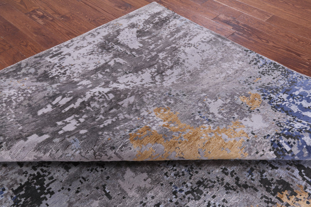 8' 10" X 12' 0" Wool and Silk Abstract Hand Knotted Rug Q9031
