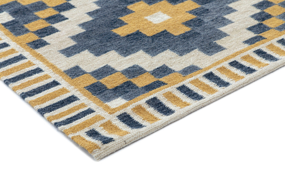 NuStory Mosaic Panja Hand-Made Contemporary Area Rug in Blue, 5' x 8'