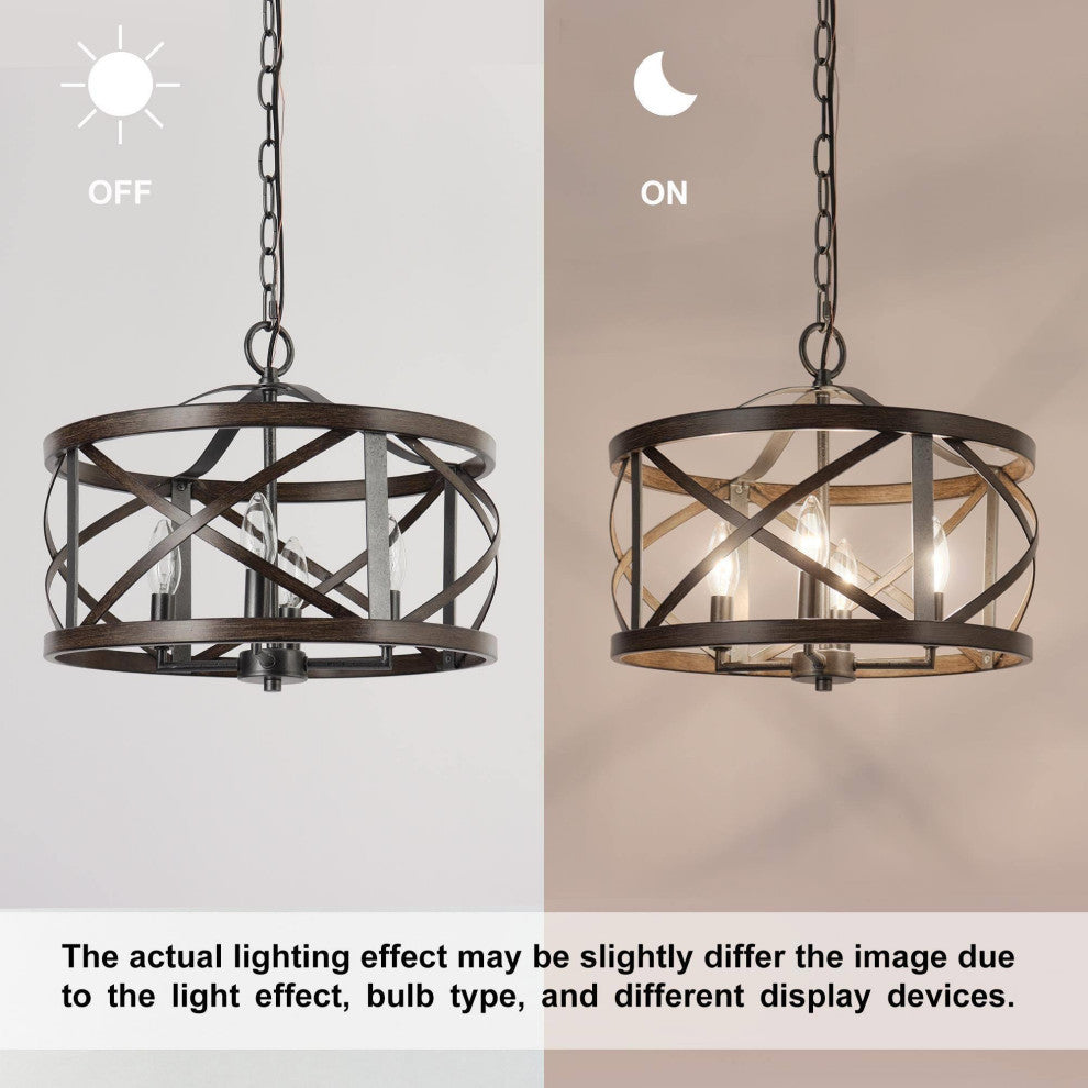 LNC Distressed Farmhouse Drum Cage Chandelier, Black, 4 Lights