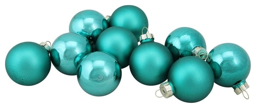 10-Piece Shiny, Glass Ball Christmas Ornament Set, 1.75", Matte Blue