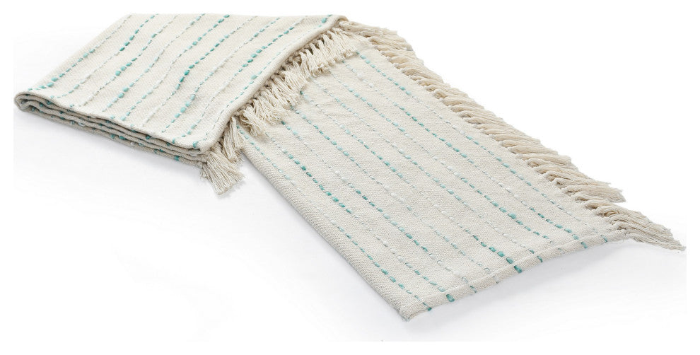 Shimmer Stripe Woven Throw Blanket with Fringe, Teal