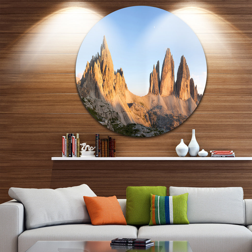 Tre Cime And Monte Paterno At Sunset, Landscape Round Artwork, 38"