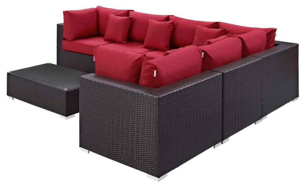 Modway Convene 7-Piece outdoor Patio Sectional Set, Expresso Red