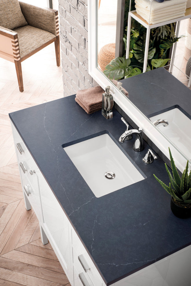 Addison 48" Single Vanity Cabinet, Glossy White, Charcoal Soapstone, Three-Hole