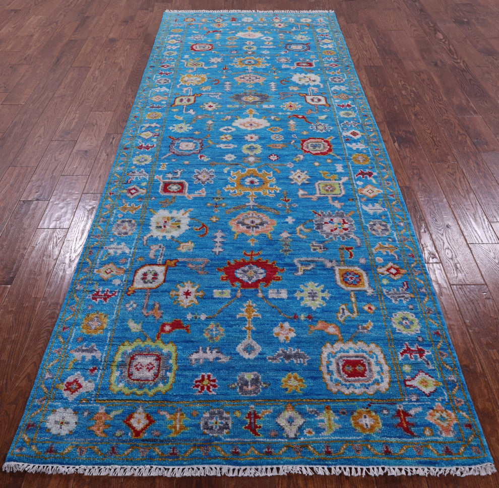 4' 2" X 10' 8" Runner Turkish Oushak Hand Knotted Wool Rug - Q13400
