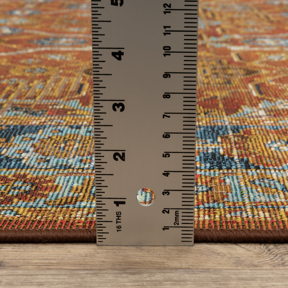 Nicholas Distressed Traditional Rust/ Blue Area Rug, 2' x 3'3"