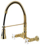 GS1247PX Two-Handle Wall-Mount Pull-Down Sprayer Kitchen Faucet, Brushed Brass