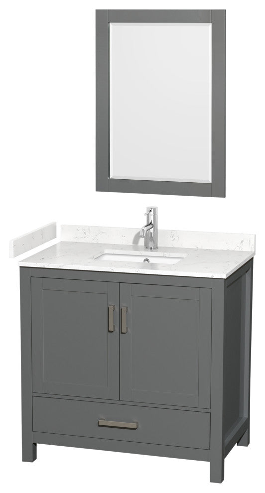 36"SGL Vanity Dark Gray, Carrara Cult. Marble Countertop, Sink, 24"Mirror