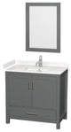 36"SGL Vanity Dark Gray, Carrara Cult. Marble Countertop, Sink, 24"Mirror