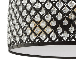 Elise 17" 3-Light Crystal and Metal Drum Semi-Flush Mount, Black