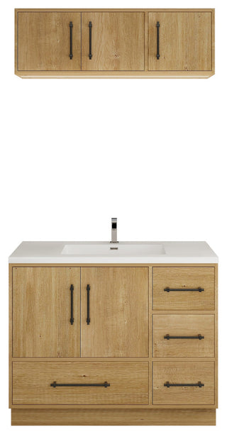 Victoria 42" Solid Wood Bath Vanity, Overhead Cabinet, Oak