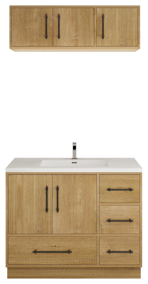 Victoria 42" Solid Wood Bath Vanity, Overhead Cabinet, Oak