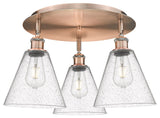 Berkshire-3 Light 20" Flush Mount-Antique Copper, Seedy Glass Shade