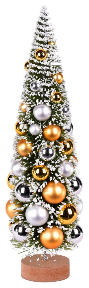 18" Frosted Green Tree Silver-Gold Balls