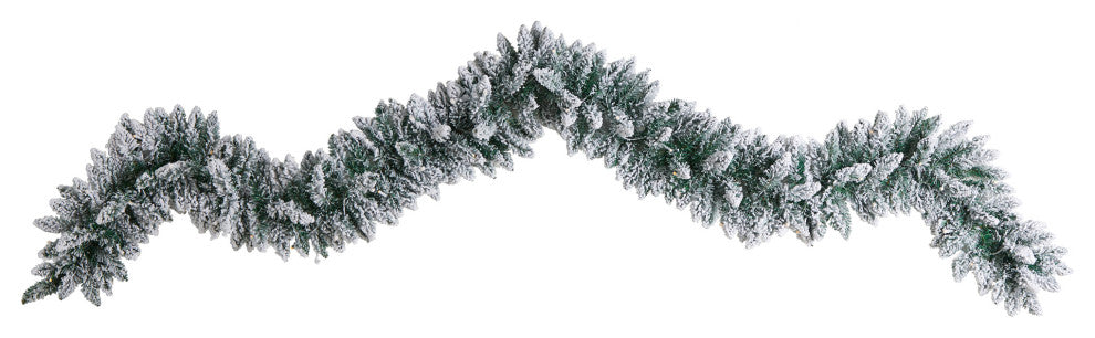 9'' Flocked Artificial Christmas Garland With 50 Warm White LED Lights