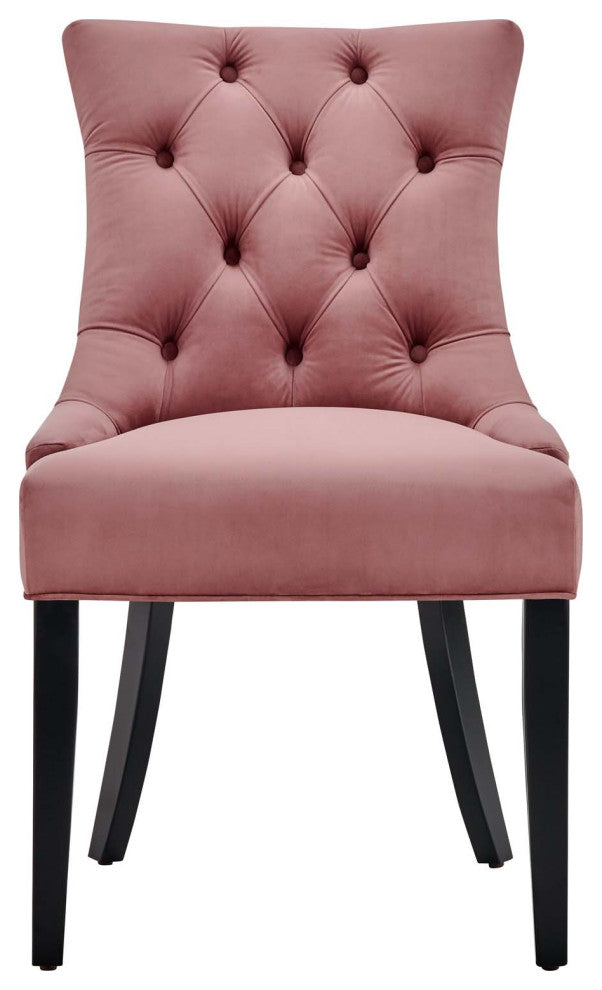 Tufted Side Dining Chair, Set of 2, Velvet, Wood, Pink, Cafe Bistro Restaurant