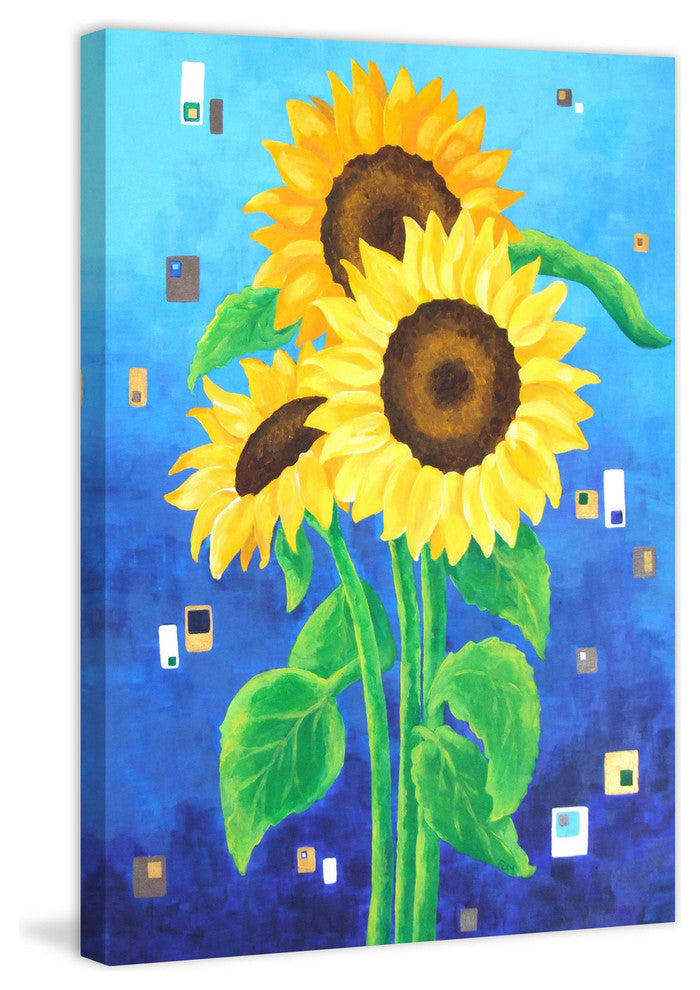 Marmont Hill, "Sunflowers on Blue" by Nicola Joyner on Wrapped Canvas, 30x45
