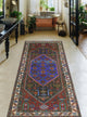 Fine Vintage Distressed Teleza Charcoal/Burgundy Runner, 3'1x7'7