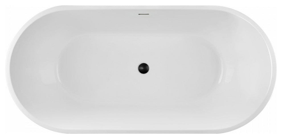 Mia Acrylic Double Ended Freestanding Tub, White / Matte Black Drain, 47 Inch