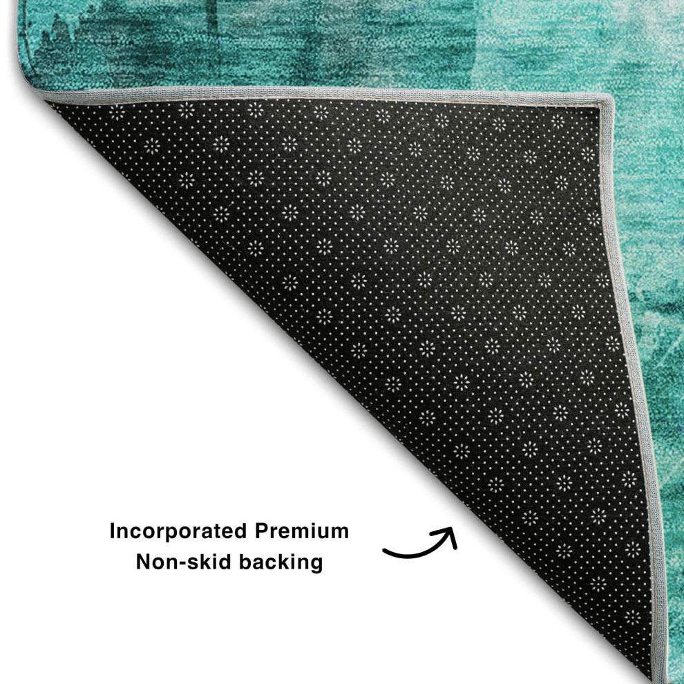 Premium Machine Washable Mayfield AMF560 Teal 9' x 12' Rug