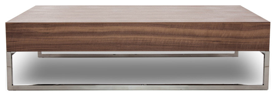 HomeRoots 13" Walnut Veneer Steel and Glass Coffee Table