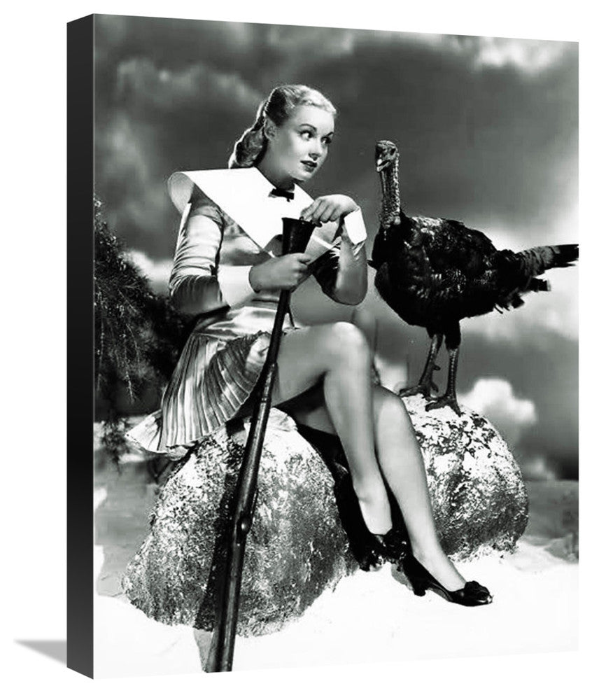 "Doris Day with a Thanksgiving Turkey" Canvas Giclee, 17"x22"