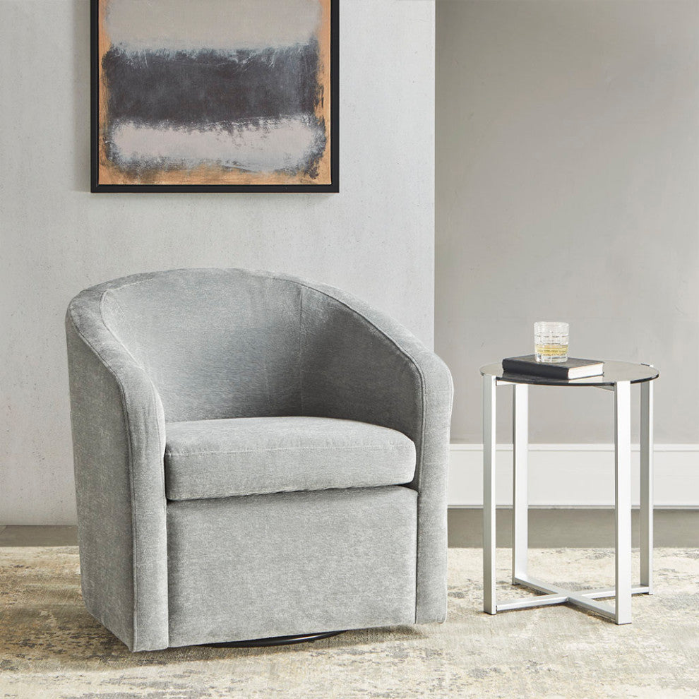 Martha Stewart Amber Low Back Tub Style Swivel Accent Chair, Neutral Blue