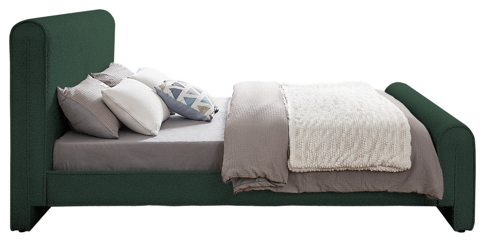 Stylus Black Boucle Fabric Full Bed, Green, Queen