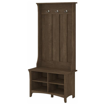 Bowery Hill Furniture Salinas Hall Tree with Shoe Storage Bench in Ash Brown