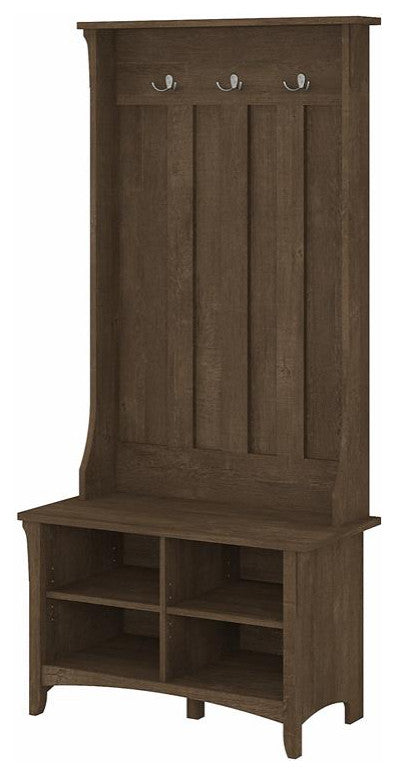Bowery Hill Furniture Salinas Hall Tree with Shoe Storage Bench in Ash Brown