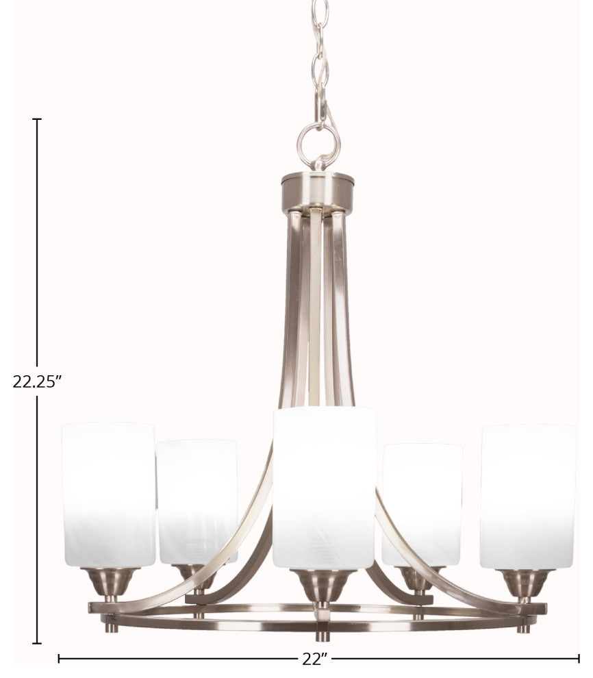 Paramount 5-Light Chandelier, Brushed Nickel, 4" White Marble Glass