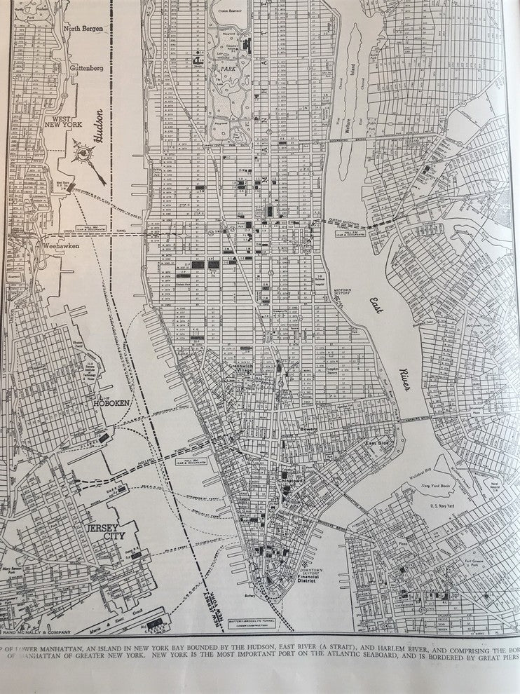 Vintage Lower Manhattan, NYC Map, Framed Original New York City Map-Authentic
