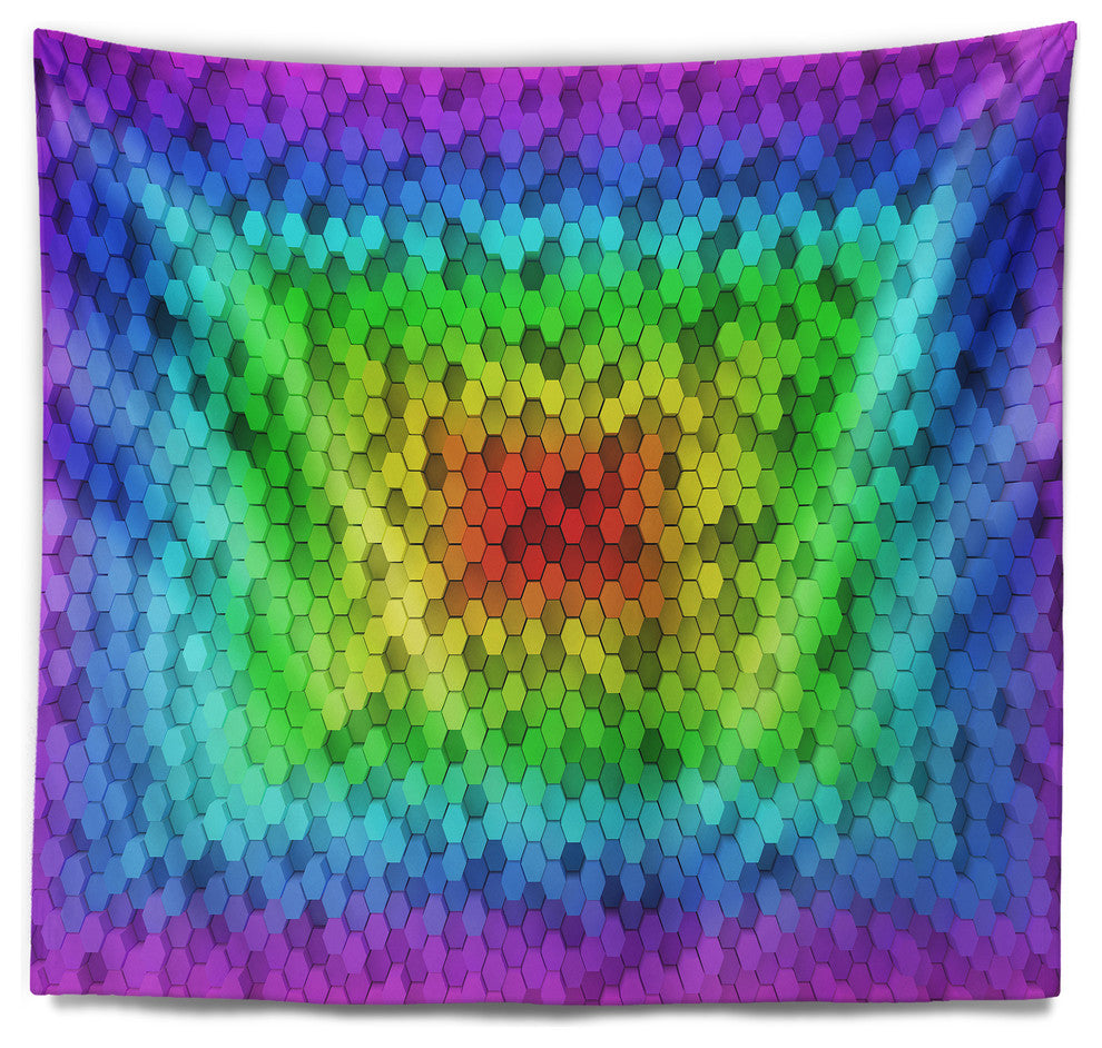 Random Elevated Hexagon Columns Abstract Wall Tapestry, 39"x32"