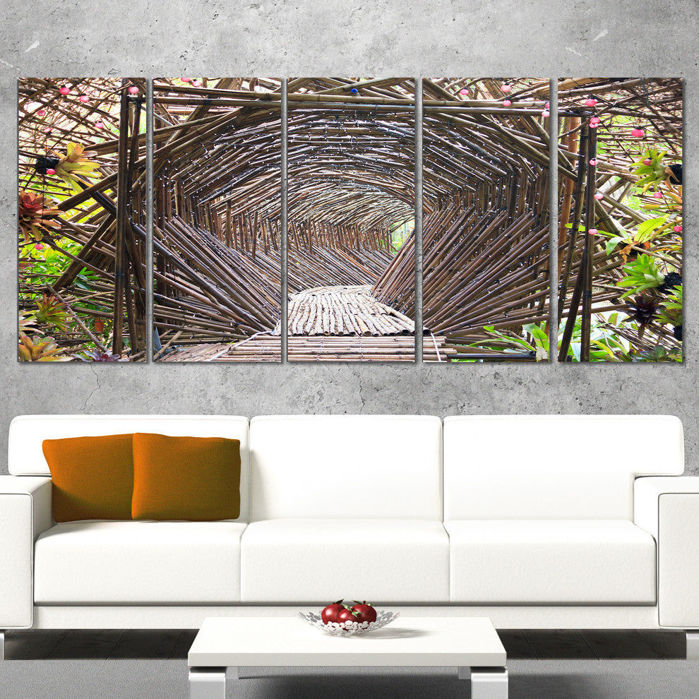 "Bamboo Tunnel in The Garden" Landscape Wall Art Canvas Print, 5 Panels, 60"x28"