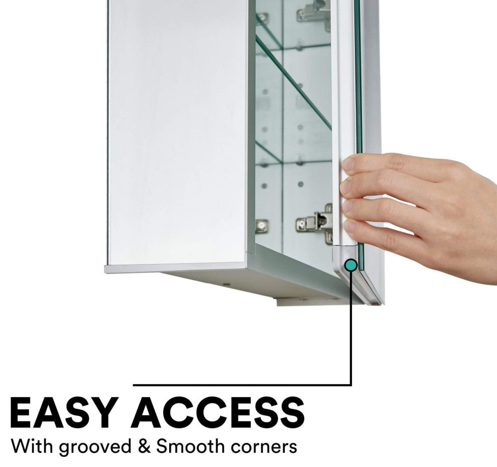 Bathroom Medicine Cabinet, Aluminum, Recessed/Surface Mount, 24"x24"