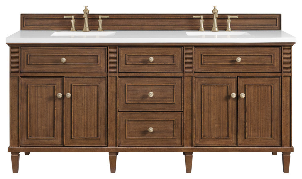 Lorelai 72"Double Vanity, Mid-Century Walnut, 3 CM White Zeus Top