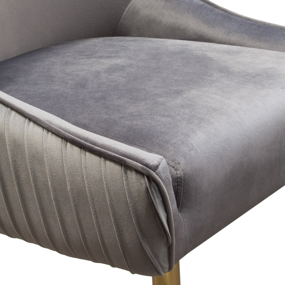 2 Quinn Dining Chairs With Outside Pleat Detail, Gray Velvet