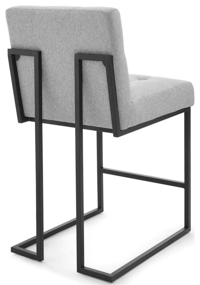 Black Stainless Steel Upholstered Fabric Counter Stool Set of 2 Black Light Gray