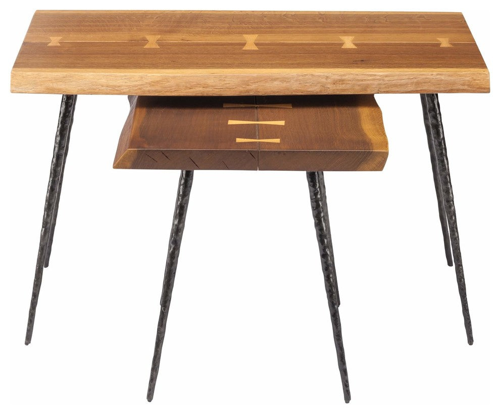 Nexa Nesting Side Tables With Cast Iron Feet, 2-Piece Set, Smoked Oak