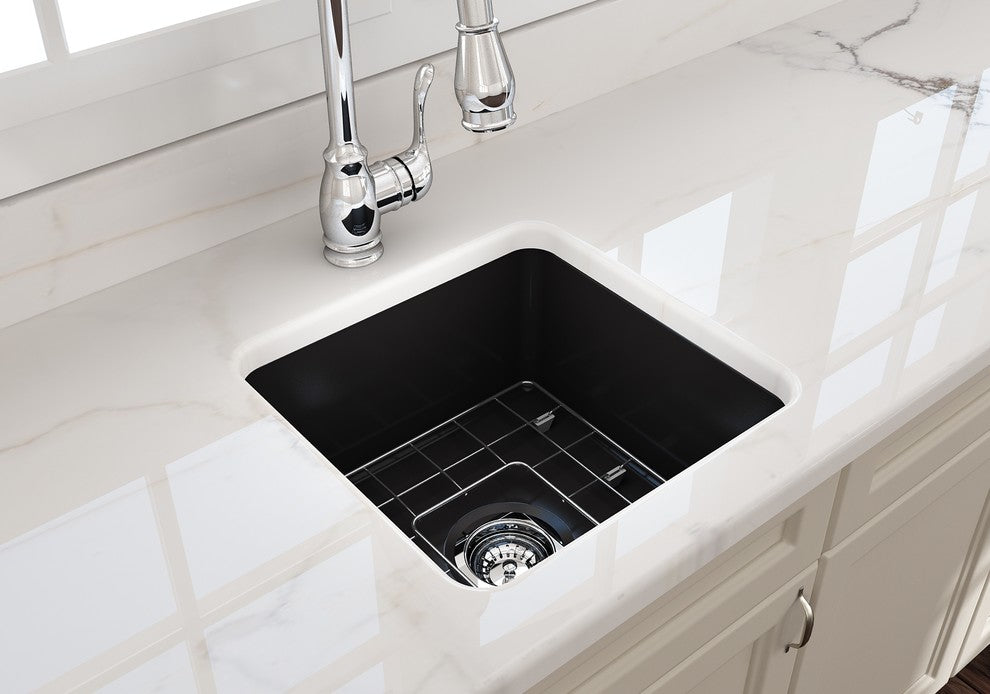 18 in. Single Bowl Kitchen Sink with Bottom Grid,Strainer in Matte Black