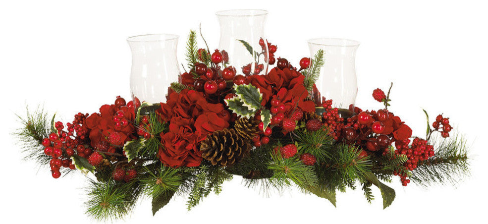 Hydrangea Holiday Candelabrum, Red and Green