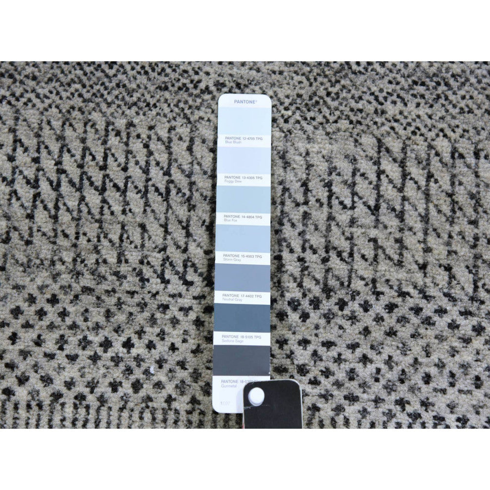 Light Gray Undyed 100% Wool Grass Design Hand Knotted XL Runner Rug 2'5"x24'3"
